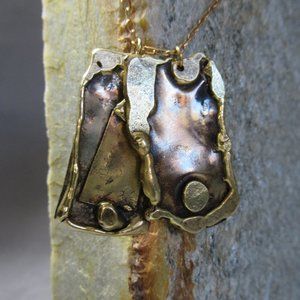 Abstract Dog Tag Necklace, Sterling Silver & Mixed Metals